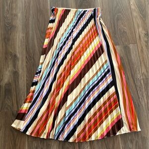 Vibrant Multicolor A-Line Pleated Skirt. Satiny feel.